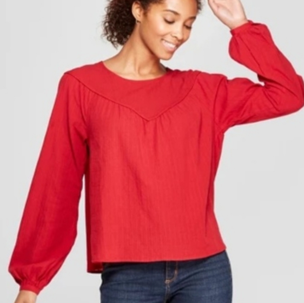 Universal Thread Balloon Sleeve Cotton Blouse